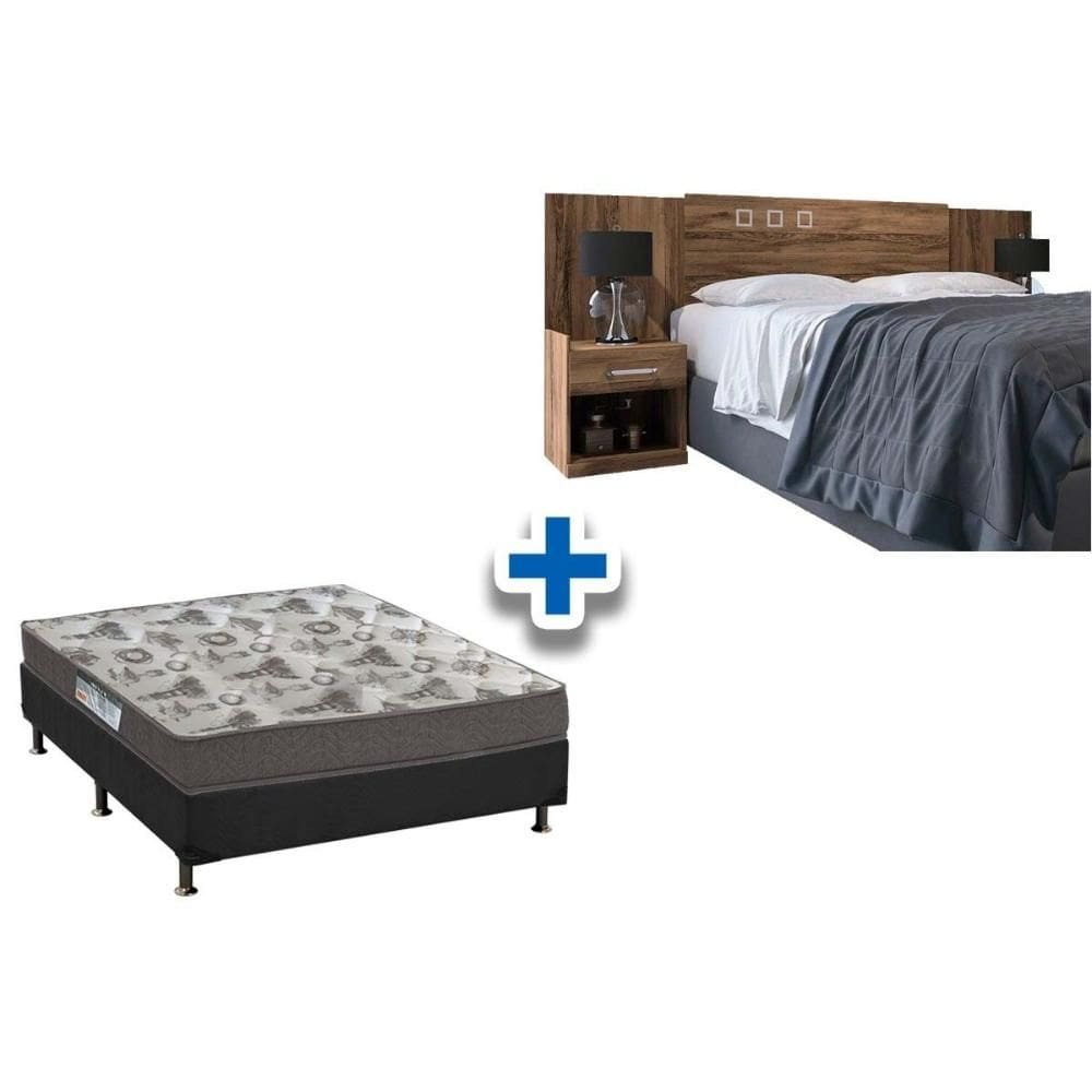 Cama Box Casal CRC + Colchão ISO 100 Ortobom + Cabeceira Plus Atacama-Jatobá