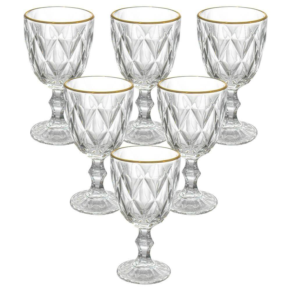 Jogo de Taças de Vidro Diamond Fio de Ouro 330ml 6 peças - Haus Concept Brinox