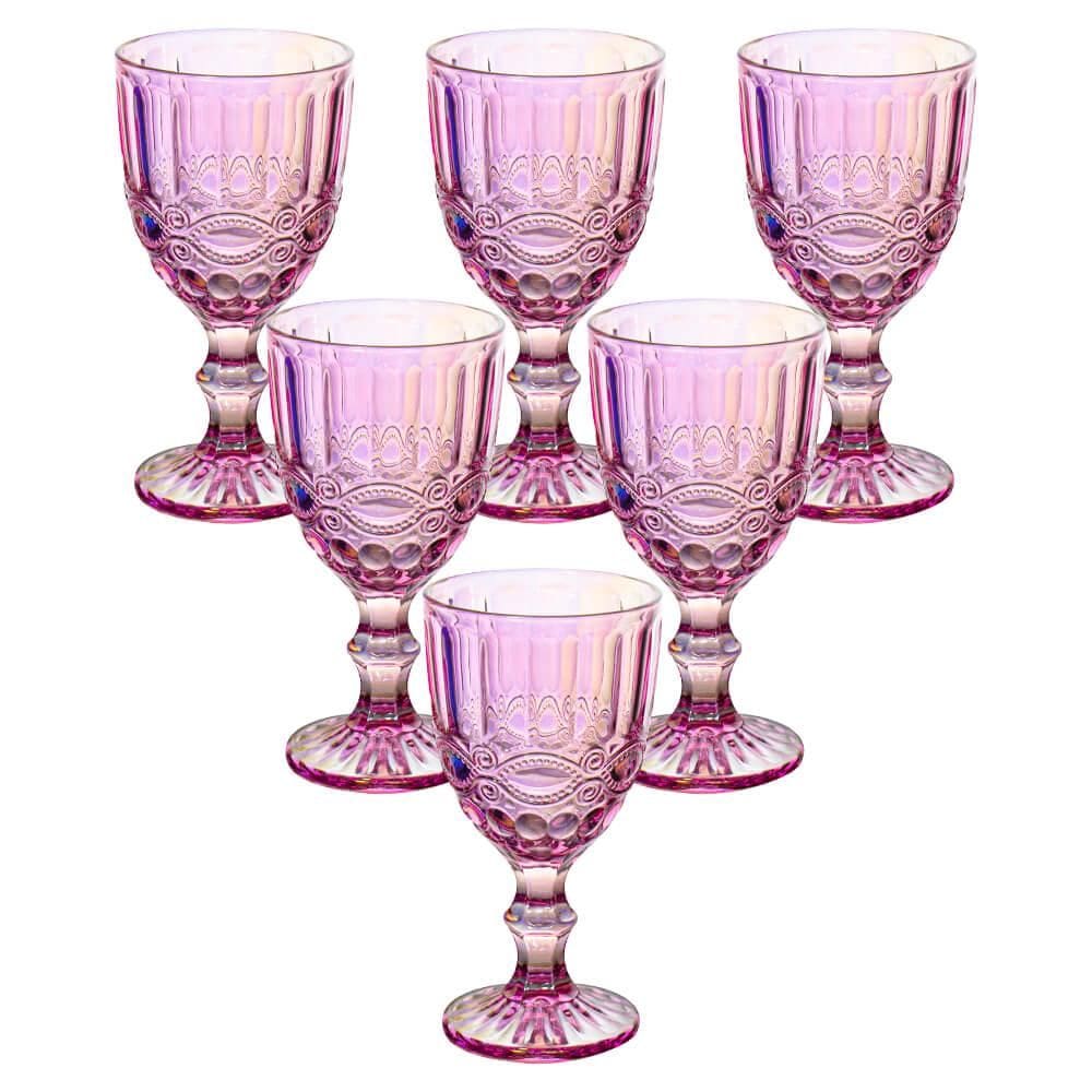 Jogo de Taças de Vidro Rosa Furta-Cor Lace 330ml 6 peças - Haus Concept Brinox
