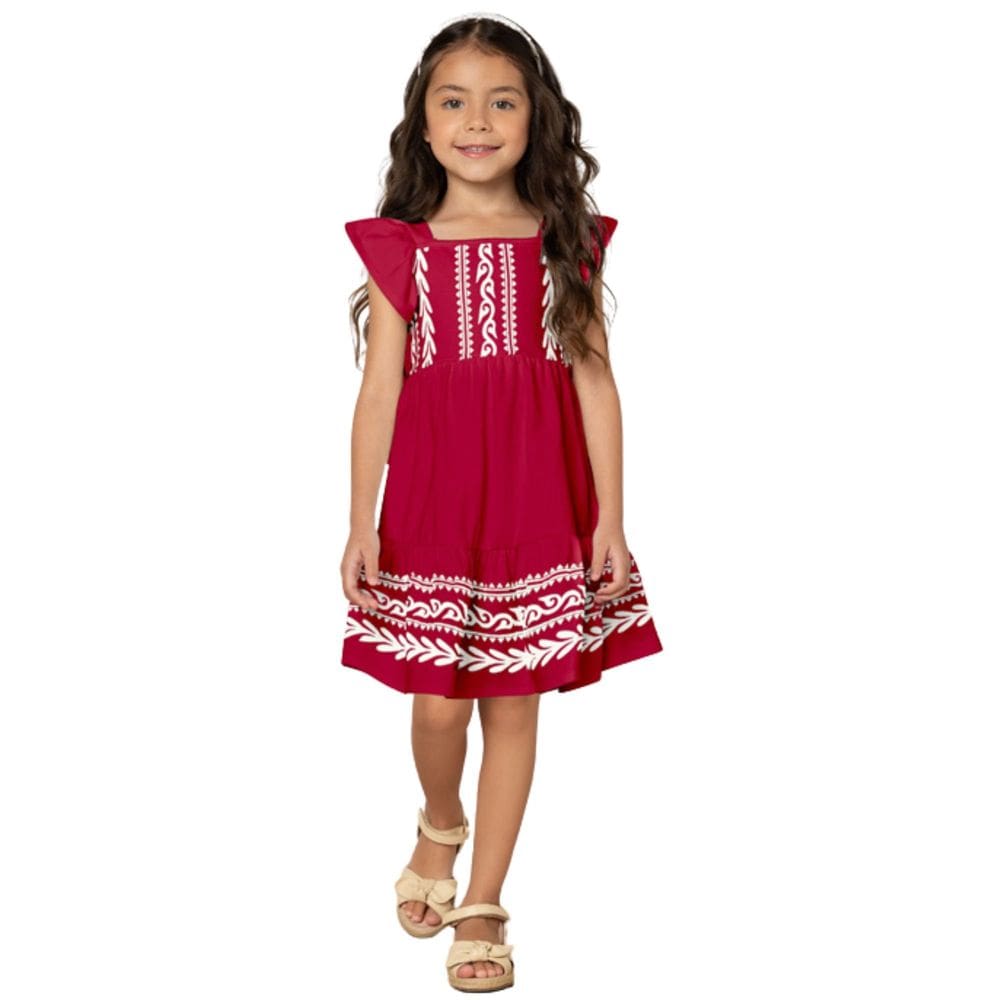 Vestido Luxo Milon Menina Vermelho Algodão Festa Infantil