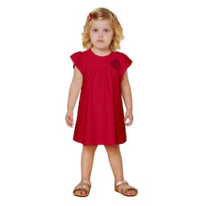 Vestido Milon Infantil Menina Vermelho com Flor Festa Luxo
