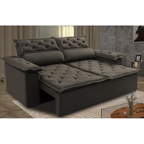 Sofá 3 Lugares Retrátil E Reclinável Cama Inbox Compact 1,80m Velusoft Café