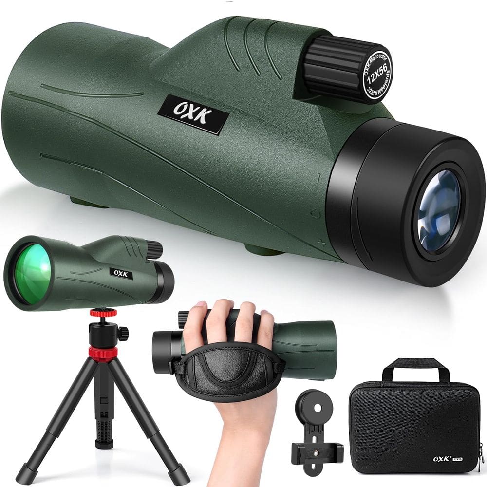 Telescópio monocular OXK Optics 12x56 de alta potência com adaptador
