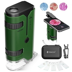 Microscópio de bolso TENCCO 100x-250x com 5 lâminas e adaptador para telefone
