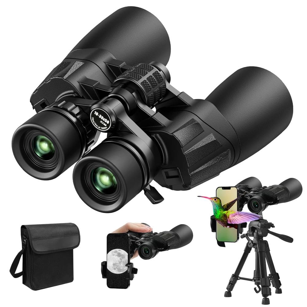 Binóculos EEDABROS 10-30x50 HD Zoom com adaptador de telefone e trip
