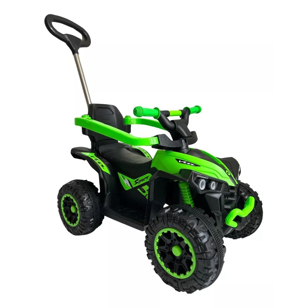 Mini Quadriciclo Carrinho de Passeio Infantil com Empurrador, Faróis e Sons UTV Multmaxx Verde