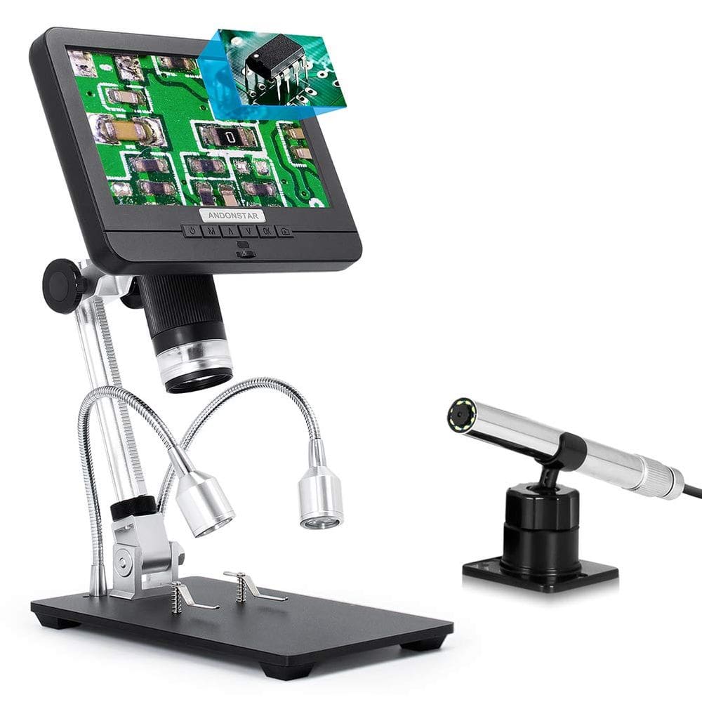 Microscópio digital Andonstar AD206S LCD de 7 polegadas com endoscópio