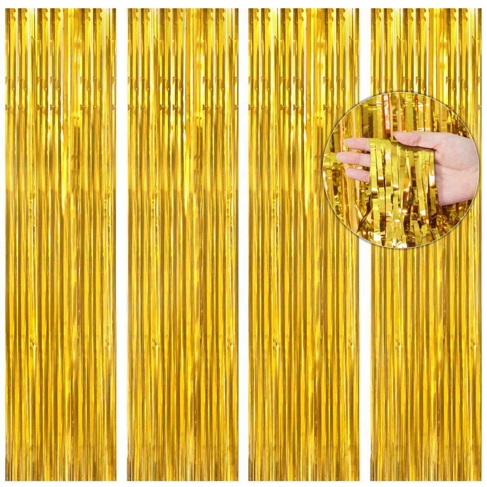 Cortina de franja BTSD-Home Gold Foil para decoração de festas 2,45 m x 9