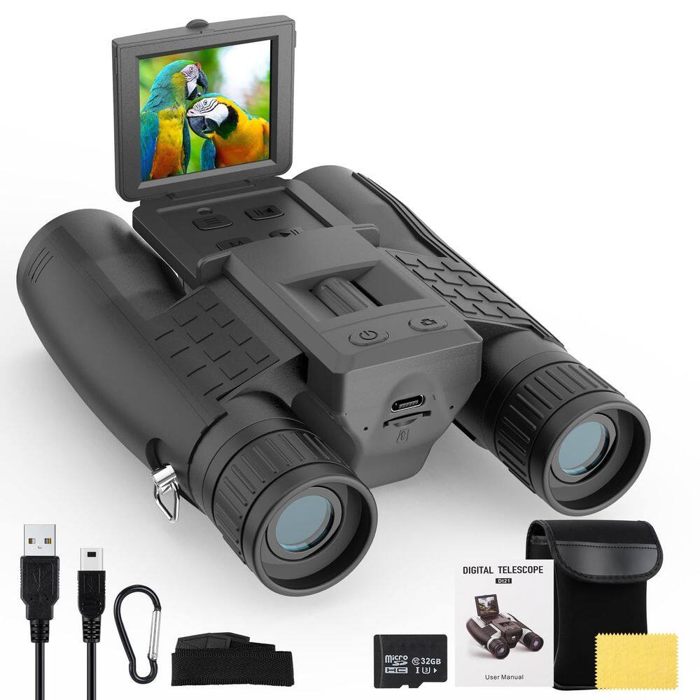 Binóculos ZZSTAR 12x32 Easy Focus com câmera 5MP 1080P pretos