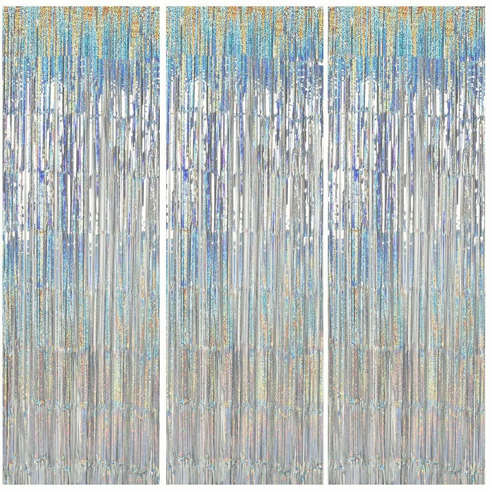 Cortinas de alumínio TONIFUL Laser Silver para festas, 3 unidades (3 m x 2 m)