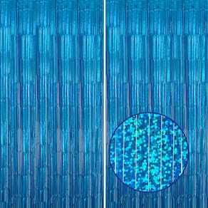 Pano de fundo com franja metálica DECOCKRAT Laser Blue Tinsel, pacote com 1 x 2 m