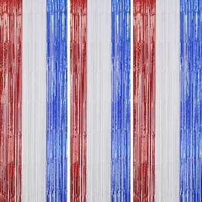 Pano de fundo com franjas metálicas DECOCKRAT vermelho/branco/azul, 1 x 2,5 m, pacote com 3