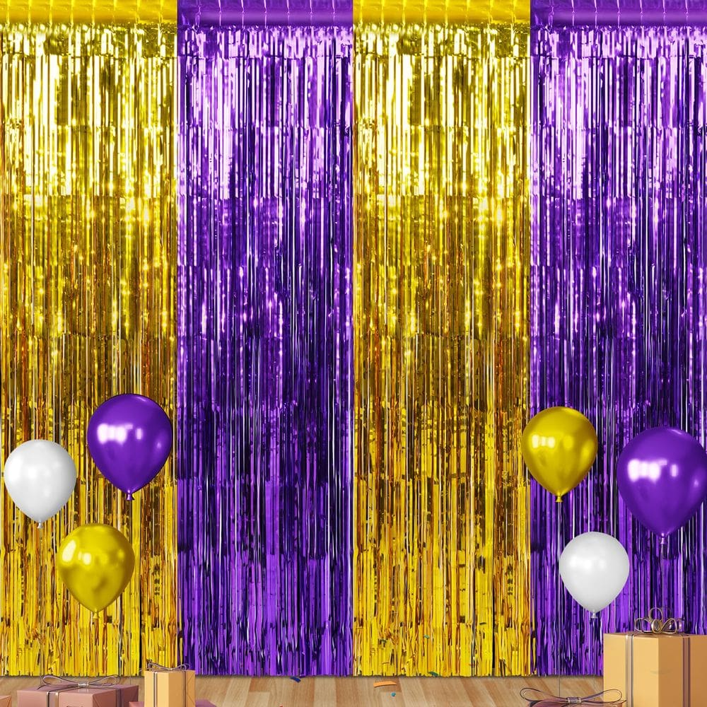 Cortina de franja, decorações de fundo, pacote com 3, 1 m x 2 m, ouro roxo