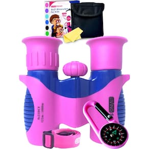 Binóculos Living Squad Kids 8x21 rosa com acessórios de 3 a 12 anos