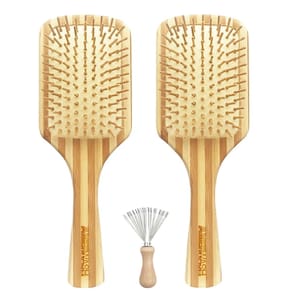 Escova de cabelo AMERWASH PLUS Bamboo Bristle Paddle Paddle, pacote com 2