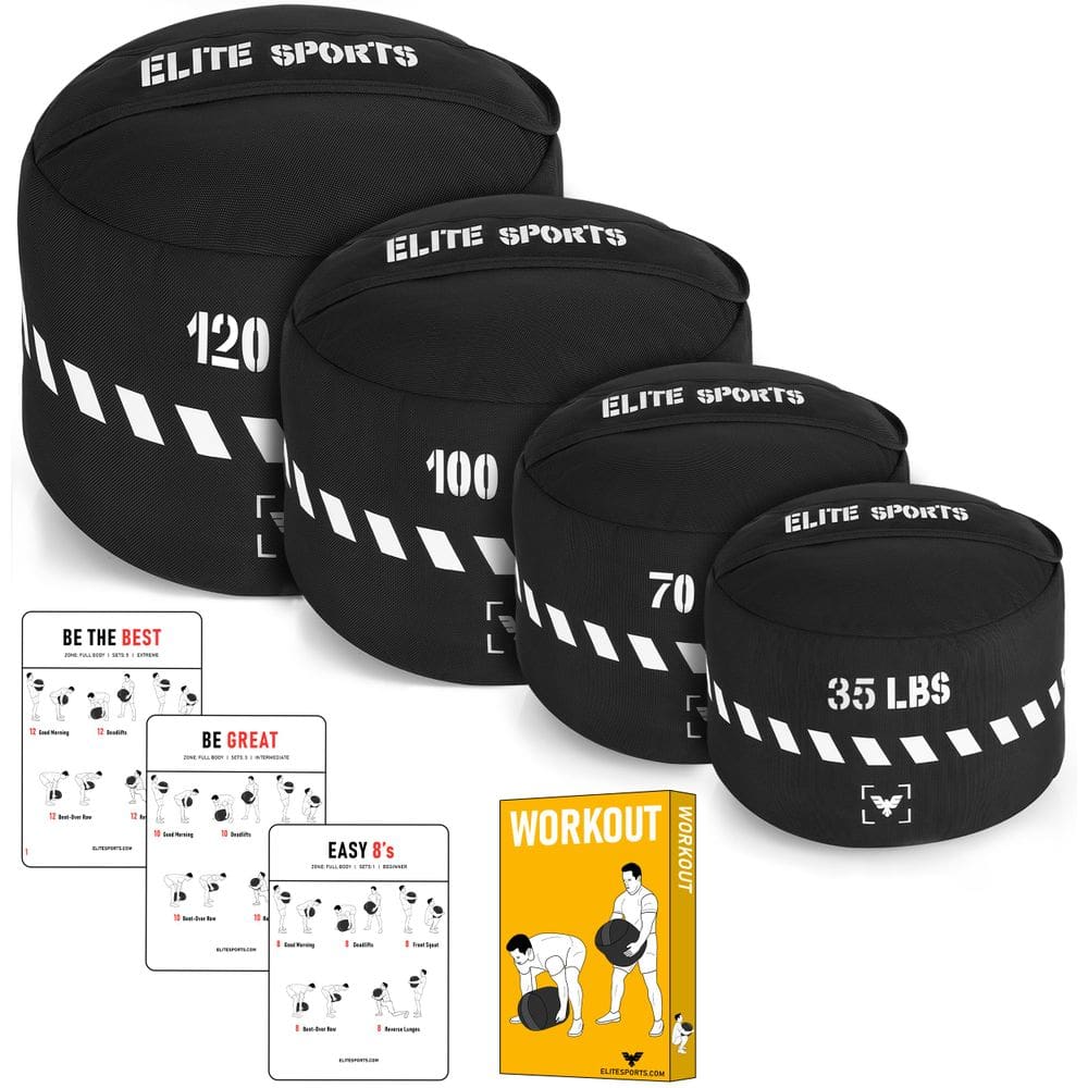 Bolsa de areia de treino Elite Sports Pro Heavy-Duty 31,75 kg preta