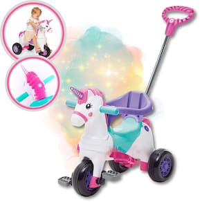 Triciclo de Passeio Infantil com Empurrador e Pedal Rosa Fantasy Calesita