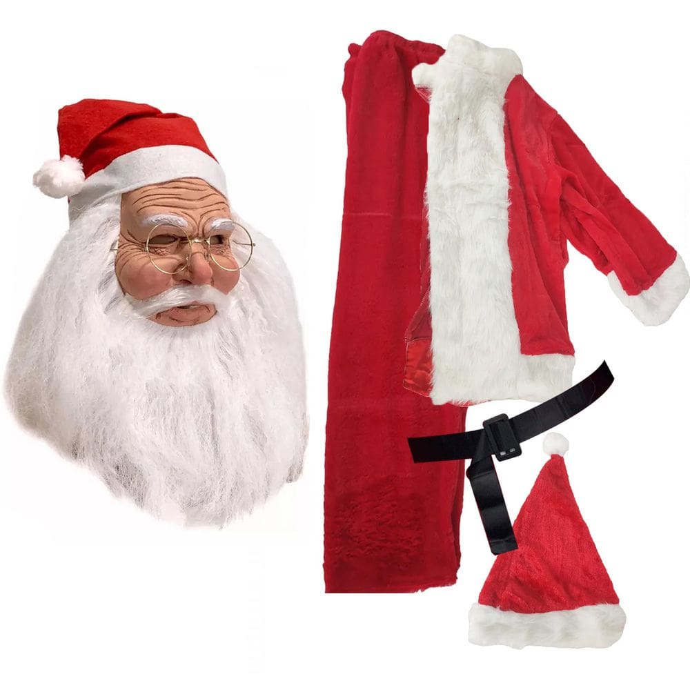 Mascara Realista Fantasia Papai Noel Completa Roupa Natalina Oculos Barba Festa Fantasia