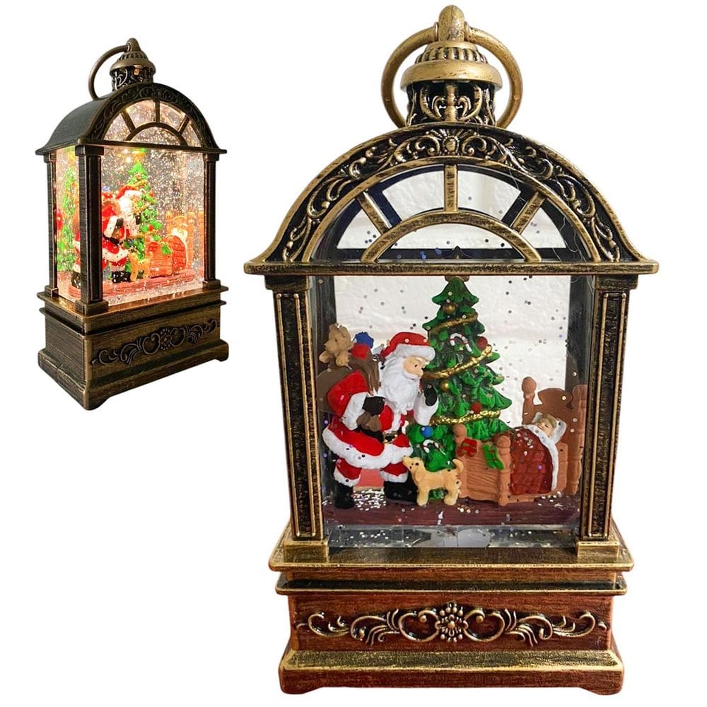 Luminaria Natal Natalina Musical Globo de Neve Papai Noel Arvore Presente Lamparina Decoraçao Mesa Estante Sala Quarto Loja Festa Fim de Ano Enfeite
