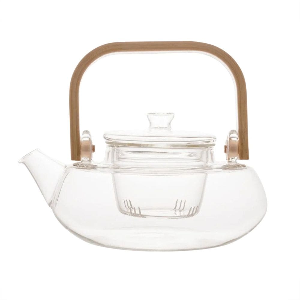Chaleira Bule Vidro Com Infusor Vai Direto Ao Fogo Alça de Bambu 800ml Wolff