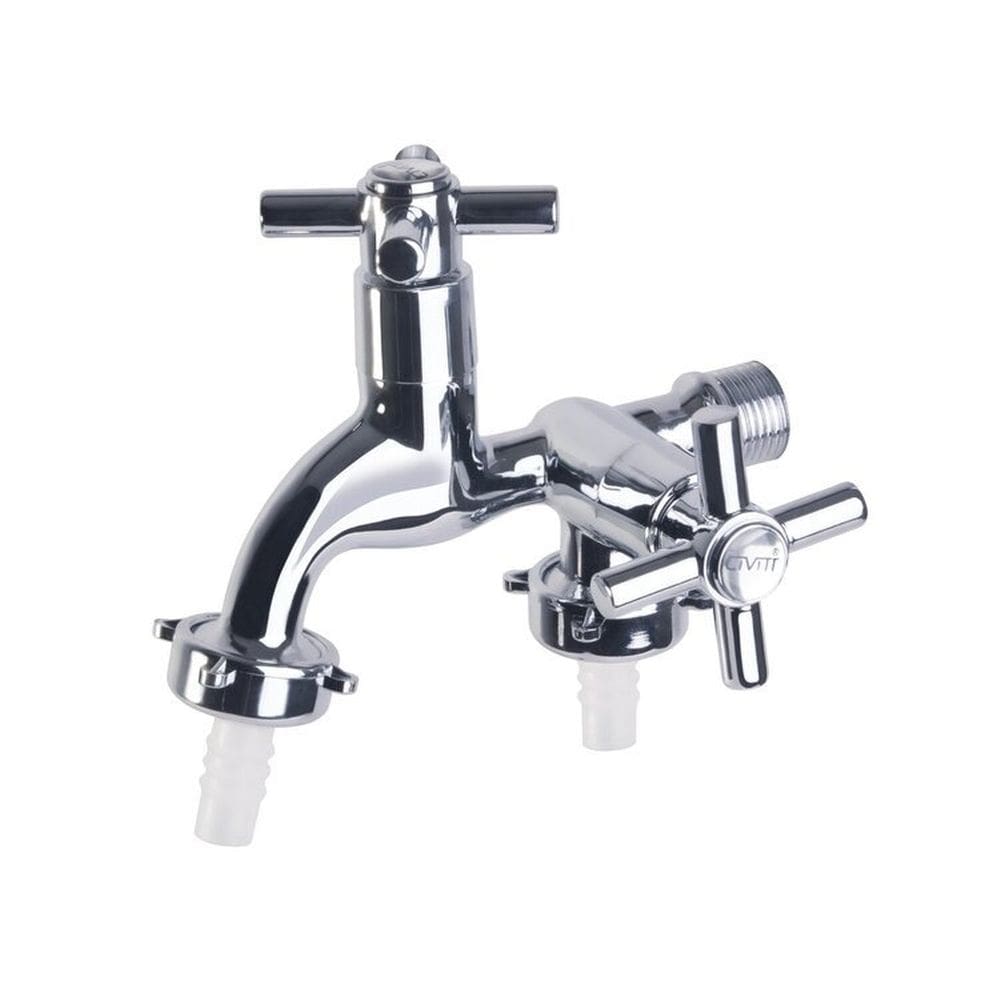 Kit 2 Torneiras Máquina de Lavar em Metal Cromada Cinza