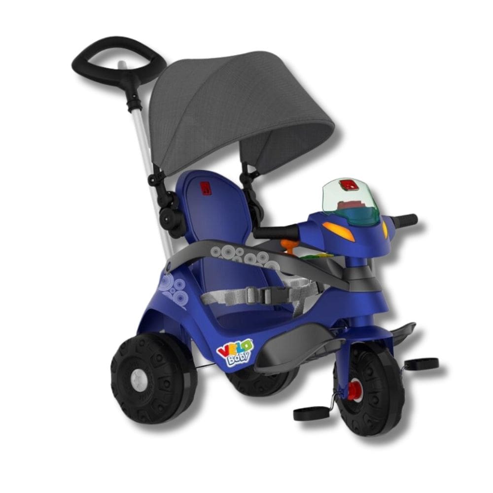 Triciclo Velobaby Reclinavel Passeio E Pedal Azul Com Capota - Bandeirante