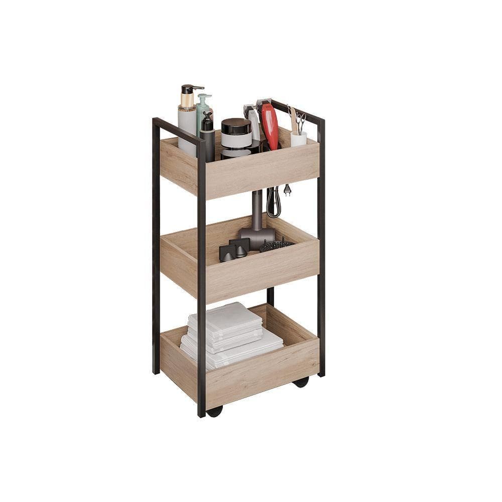 Carrinho De Apoio Estética Salão Industrial 3 Prateleiras Lille Preto M12 - D`rossi Cor Freijó