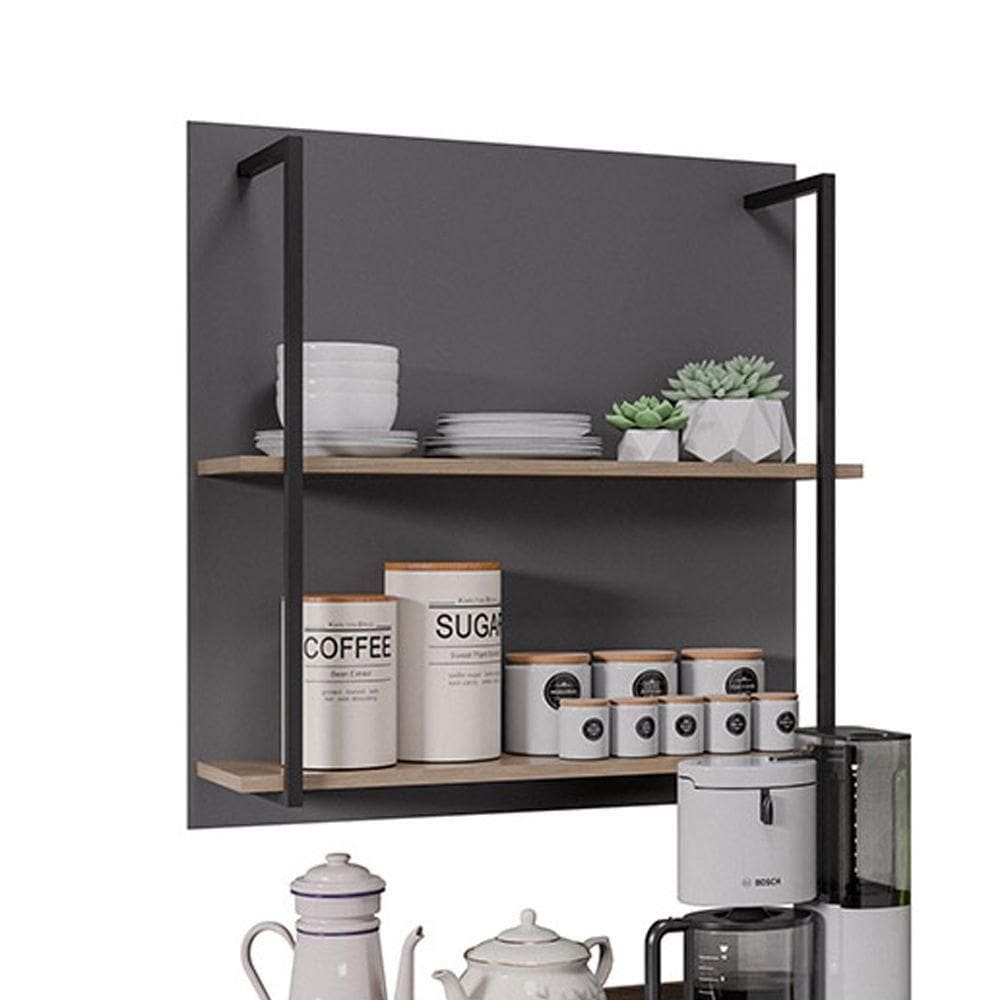 Prateleira Industrial Dupla Cozinha Suspenso Painel Eri 70,5cm M12 - D`rossi Cor Grafite E Freijó