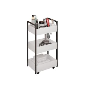 Carrinho De Apoio Estética Salão Industrial 3 Prateleiras Lille Branco-pto M12 - D`rossi