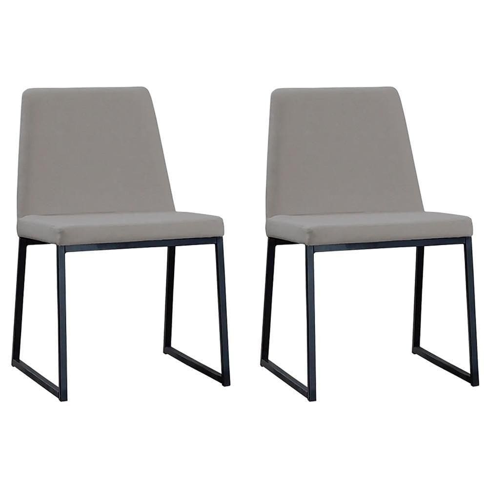 Kit 2 Cadeiras Estofadas Base Aço Preto F37 Linho Cinza Dmobiliario Cinza