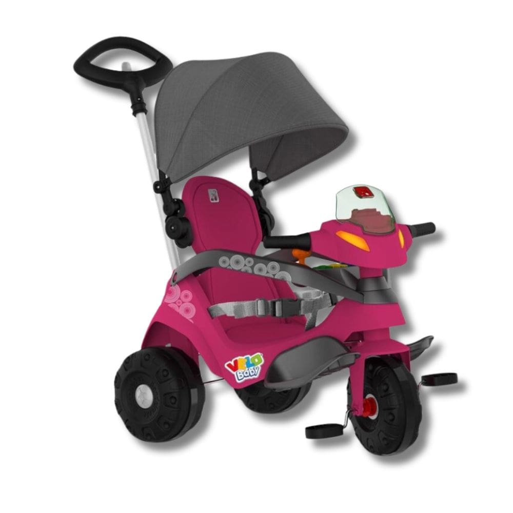 Triciclo Velobaby Reclinavel Passeio E Pedal Rosa Com Capota - Bandeirante