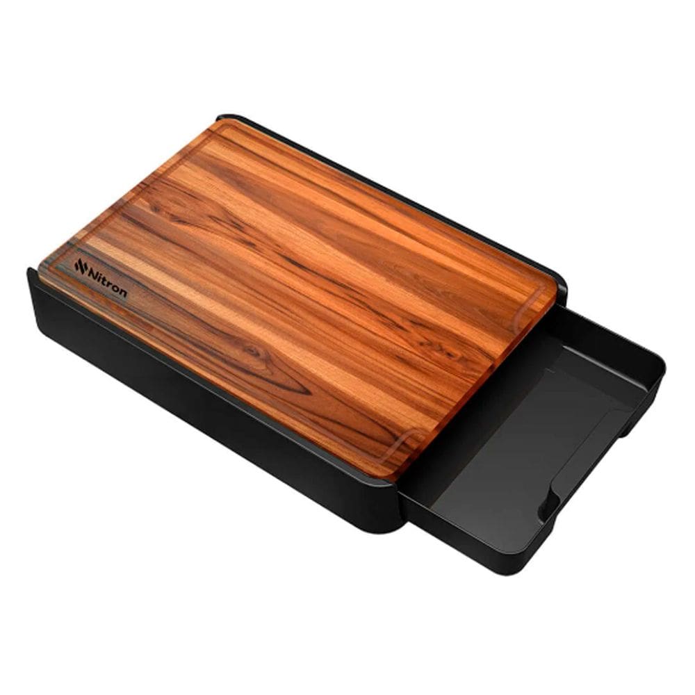 Tábua de Corte em Madeira Teca Com Suporte e Gaveta Para Carnes, Legumes Vegetais