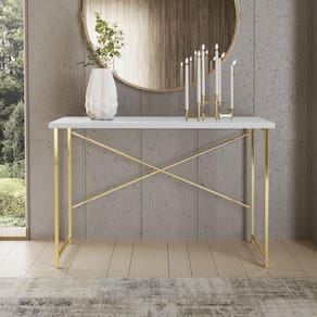 Aparador Steel 90 Cm Estilo Industrial Com Pés Em Aço Dourado/branco