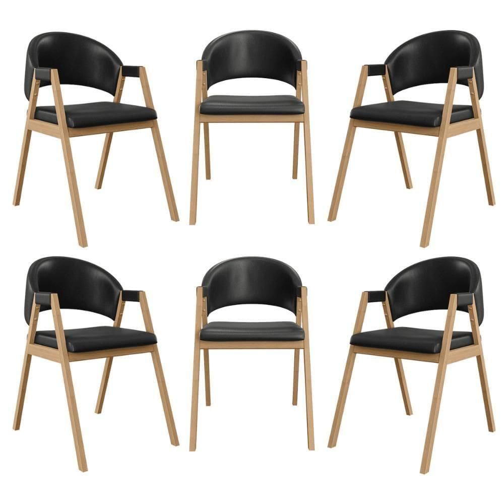 Kit 6 Cadeiras Mesa Jantar Suellen Versátil Reforçada Corino Preto