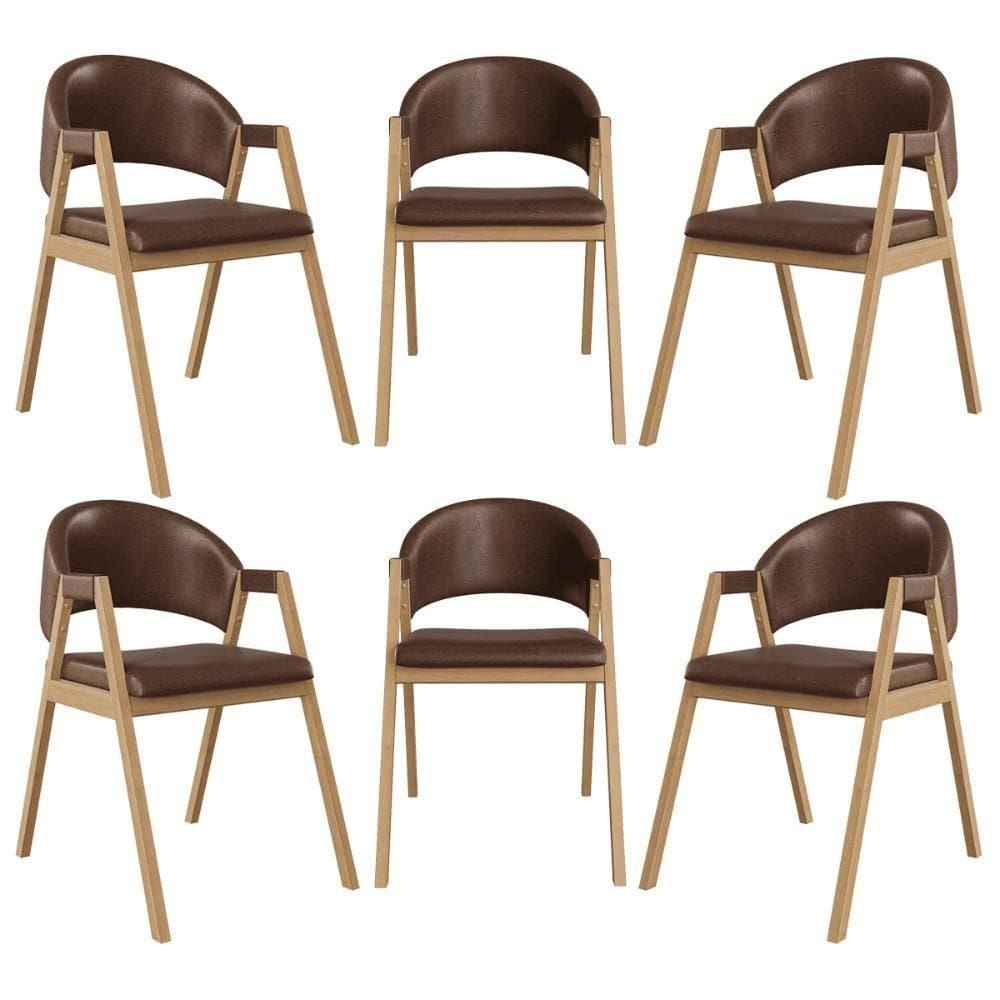 Kit 6 Cadeiras Mesa Jantar Suellen Versátil Reforçada Corino Marrom Escuro