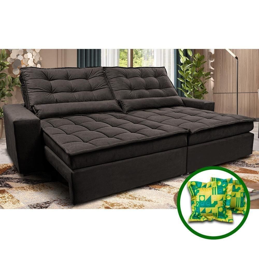 Sofá Retrátil E Reclinável 2,32m Molas Ensacadas Cama Inbox Catar Velusoft Café