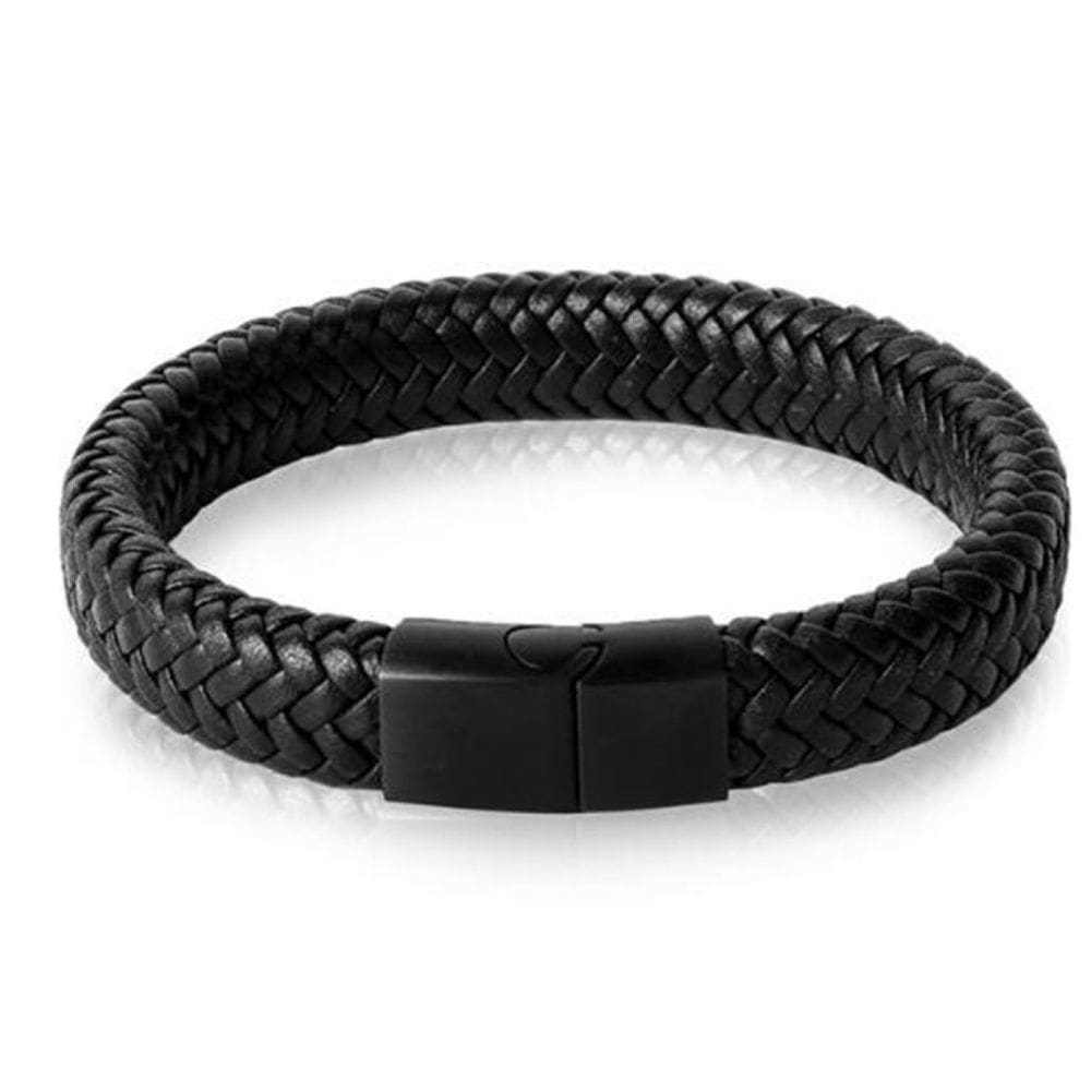 Pulseira Masculina Couro Trançada Fecho Aço Inoxidável