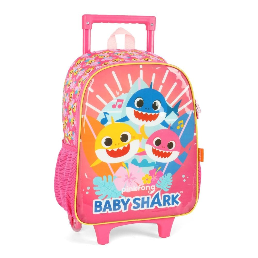 Mochila De Rodinhas Infantil Luxcel Baby Shark Rosa Menina
