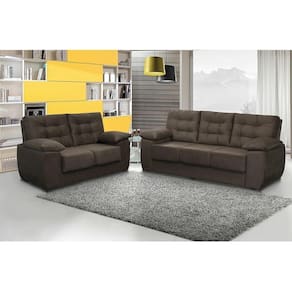 Conjunto De Sofá Luxemburgo 3 E 2 Lugares Tecido Suede Liso Café - Moveis Marfim
