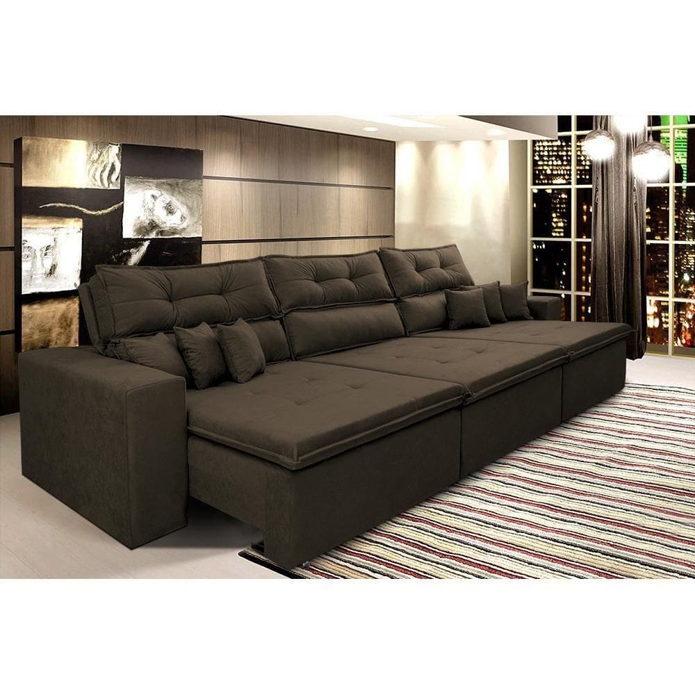 Sofá Cairo 3,52m Retrátil, Reclinável Tecido Suede Café Cama Inbox
