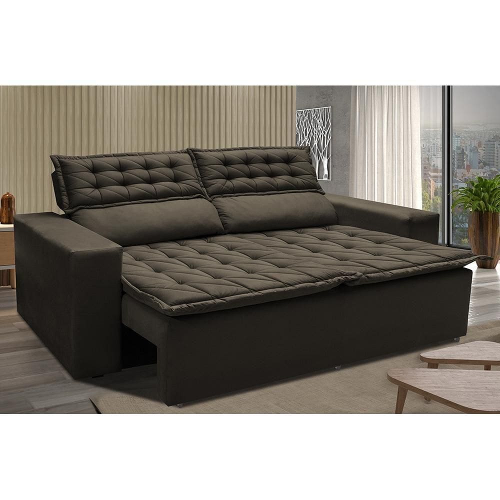Sofá Retrátil E Reclinável Cama Inbox Slim 1,50m Tecido Suede Velusoft Café
