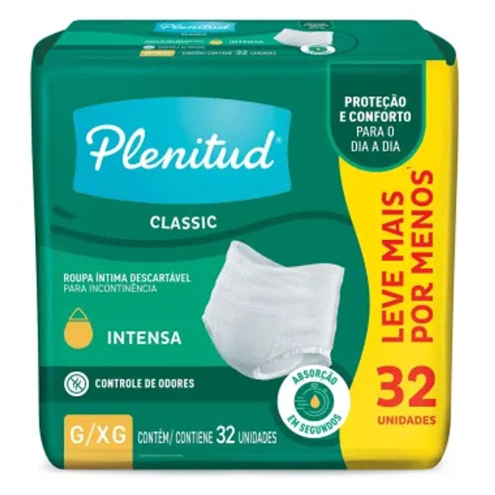 Roupa Íntima Plenitud Classic Intensa Tamanho G/XG 32 Unidades Descartáveis