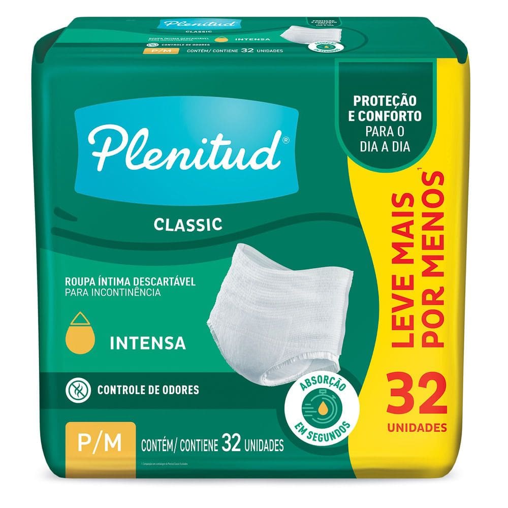 Roupa Íntima Plenitud Classic Intensa Tamanho P/M 32 Unidades Descartáveis