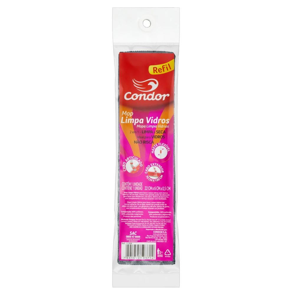 Refil para Mop Limpa-Vidros 2 em 1 Condor