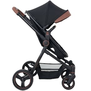 Carrinho de Bebê Galzerano Ivy Berço Passeio Moisés Travel System Reclinável Leve Compacto Dobrável Para Viagem 0 a 15 Kg Preto Caramelo