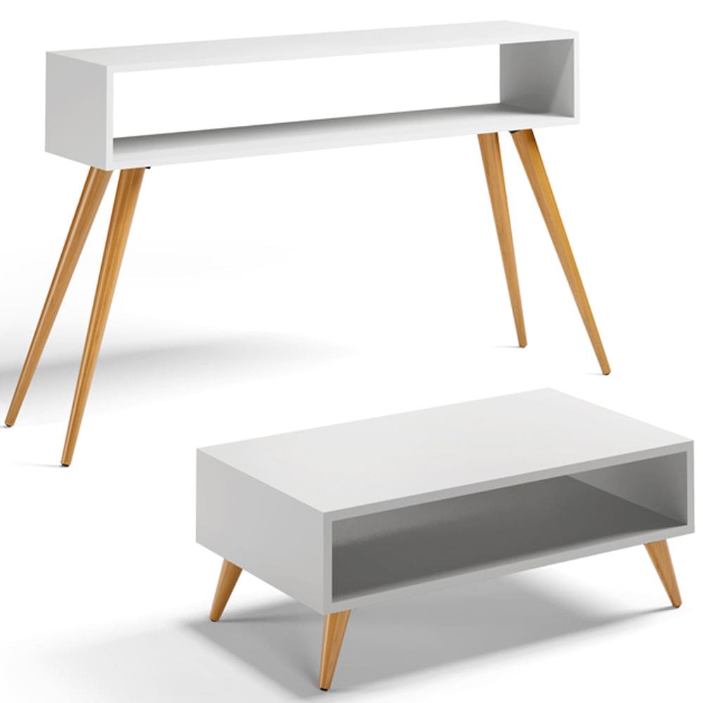 Kit Aparador com Mesa de Centro Mônaco Pés Palito L03 Branco - Lyam Decor