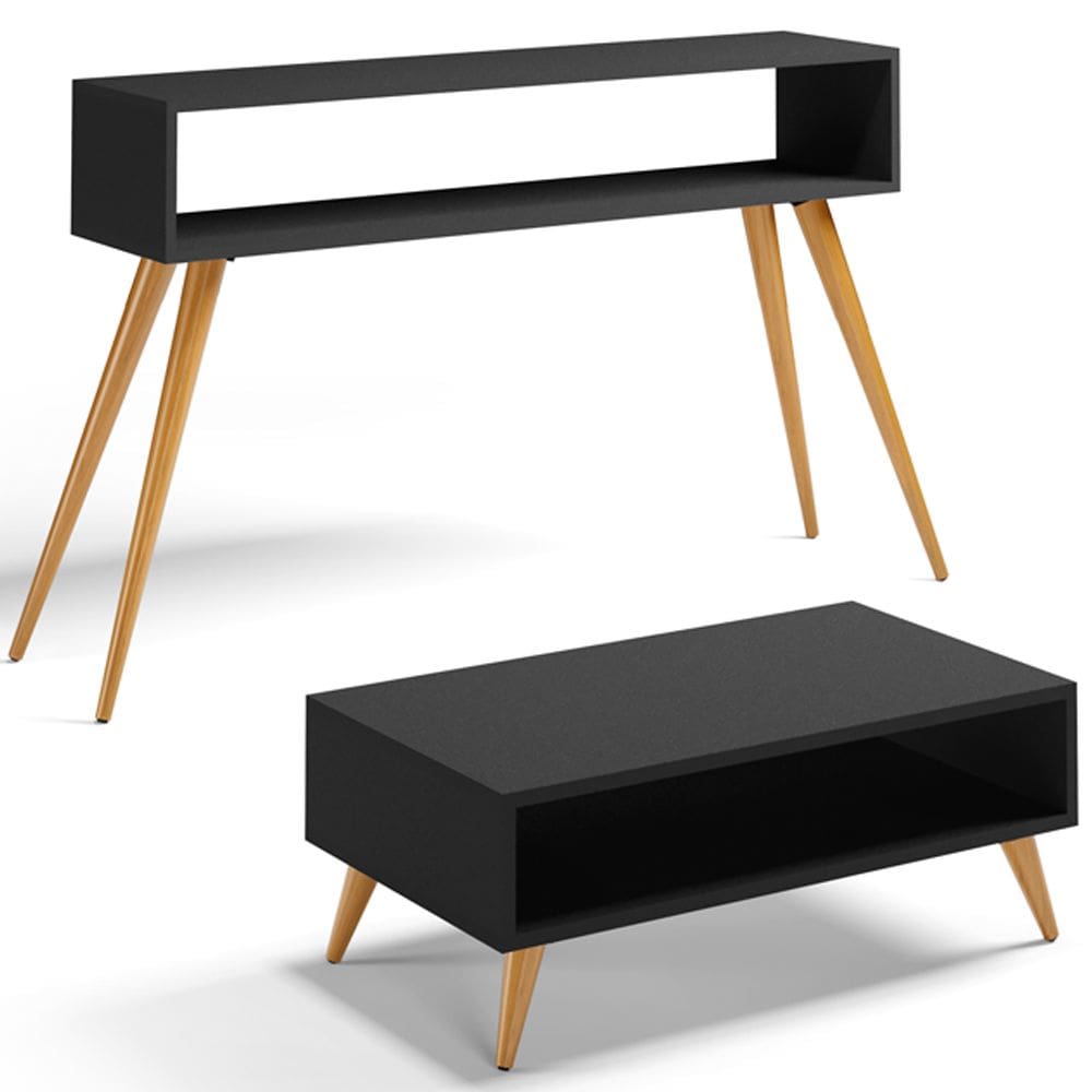 Kit Aparador com Mesa de Centro Mônaco Pés Palito L03 Preto - Lyam Decor
