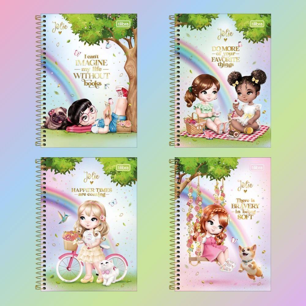 Kit 4 Cadernetas (Pequena) Espiral 1/8 Jolie 80 Folhas Capa Dura 11x15,4cm - Tilibra