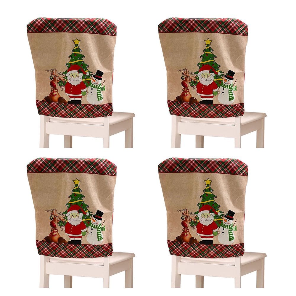 Capa de Cadeira Natal Natalino Encosto Kit 4 Unidades Mesa de Jantar Reuniao Familia Decoraçao Festa Fim de Ano Comemoraçao
