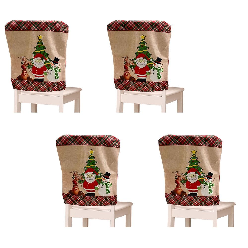Capa de Cadeira Natal Natalino Kit 4 Unidades Encosto Mesa de Jantar Decoraçao Familia Reuniao Festa Fim de Ano Celebraçao Evento Confraternizaçao